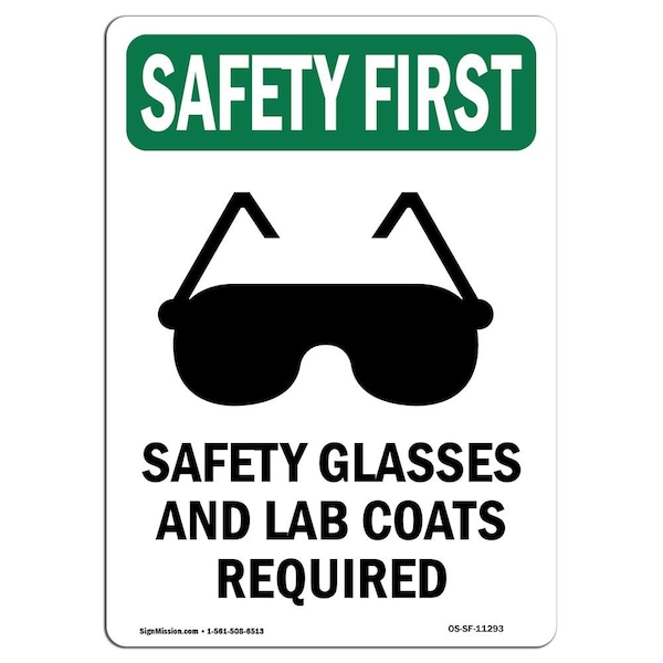 OSHA Sign, Glasses And W/ Symbol, 18in X 12in Decal, 12" W, 18" H, Portrait, OS-SF-D-1218-V-11293